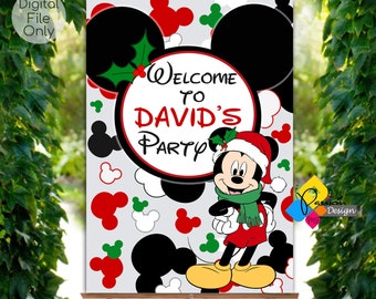 Quadro de boas-vindas de Natal do MICKEY MOUSE para impressão. Placa de boas-vindas personalizada do Mickey Mouse. Pôster digital de Natal do Mickey Mouse. Aniversário do Mickey Mouse