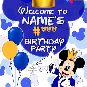Printable MICKEY MOUSE Prince Birthday Welcome Board. Custom Mickey Mouse Royal Blue Birthday Welcome Sign. Digital Mickey Mouse Poster image 2