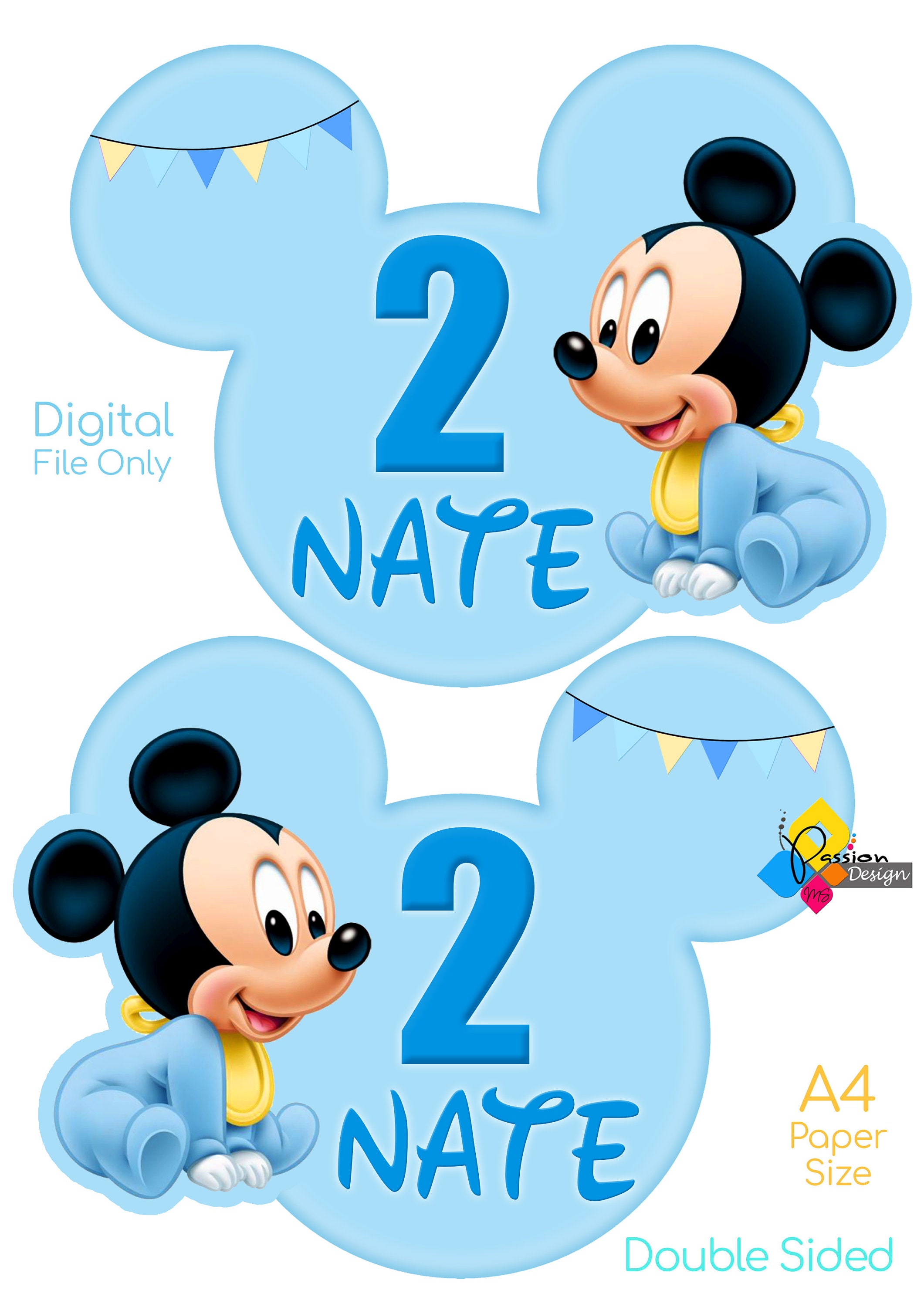 Printable Mickey Mouse Birthday Cake Topper. Custom Name & Age -   Portugal