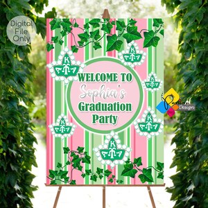 Druckbare AKA Theme Graduation Welcome Board. AKA Pink und Grün Willkommensschild. AKA Graduation Party Decor. Individuelles Abschlussposter