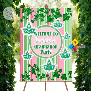 Printable AKA Theme Graduation Welcome Board. AKA Pink and Green Welcome Sign. AKA Graduation Party Decor. Custom Graduation Poster