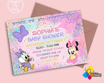 Printable Baby Minnie Mouse and Baby Daisy Duck Baby Shower Invitation. Personalized Digital Baby Minnie Mouse and Baby Daisy Duck Invite