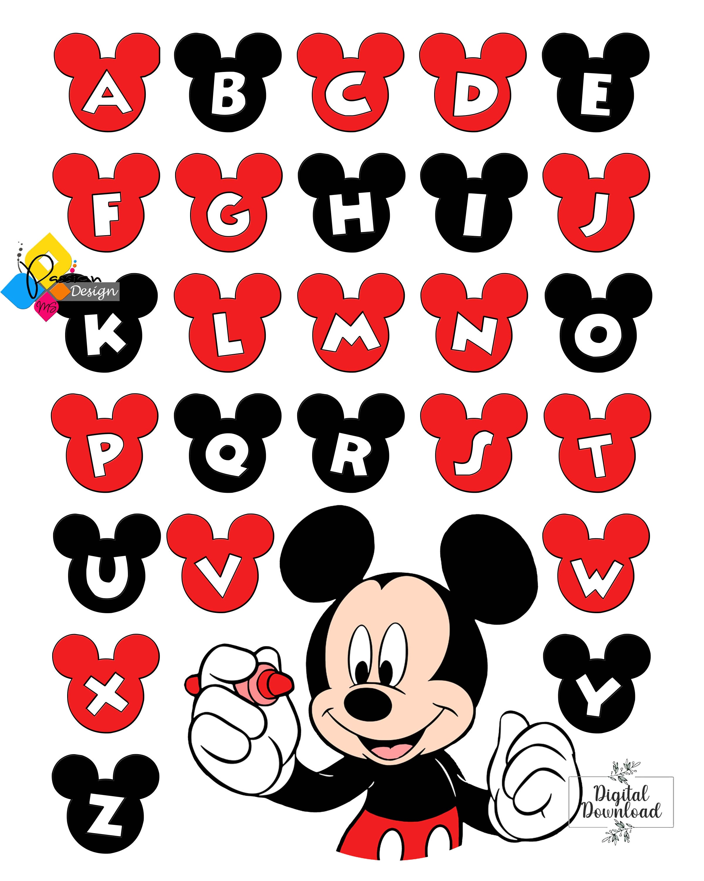 MICKEY Mouse Alphabet Poster. PRINTABLE Wall Art. Mickey Mouse Etsy UK