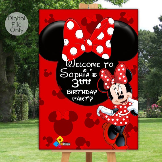 Printable MINNIE MOUSE RED Birthday Welcome Board. Custom Minnie Mouse  Welcome Sign. Digital Minnie Mouse Poster. Minnie Mouse Party Decor 