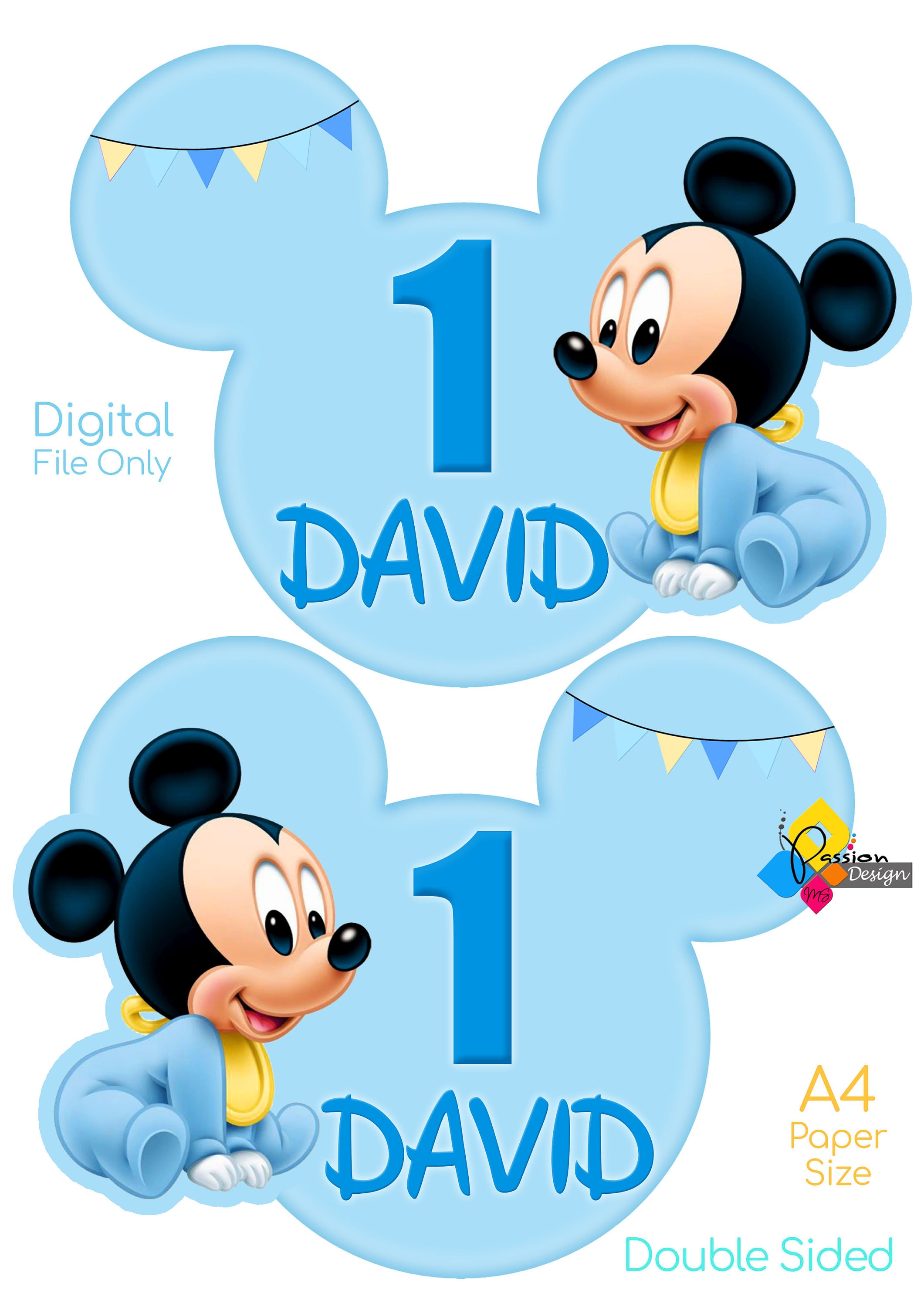 Printable Mickey Mouse Birthday Cake Topper. Custom Name & Age