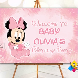Printable Baby MINNIE MOUSE First Birthday Welcome Board. Custom MINNIE Mouse Party Sign. Digital Minnie Mouse Poster. Minnie Mouse Birthday