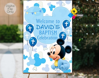 Printable Baby MICKEY MOUSE Baptism Celebration Welcome Board. Custom Mickey Mouse Baptism Welcome Sign. Digital Mickey Mouse Baptism Poster