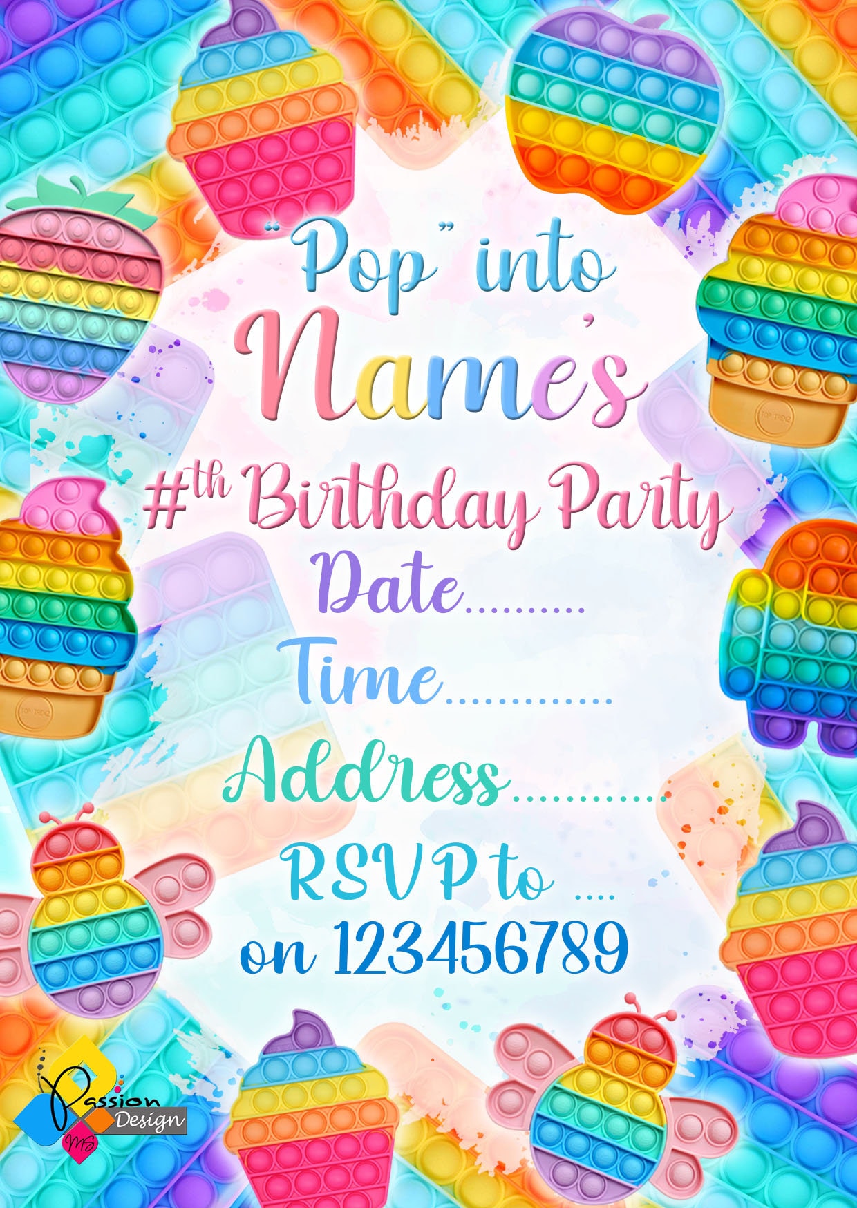 Printable Pop It Birthday Invitation. Custom Pop It Fidget Toy Etsy