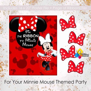 Minnie Maus Brettspiel zum Ausdrucken. Pin die Schleife an Minnie Maus Rot Gesellschaftsspiel. Sofort Download Spiel für Geburtstagsparty. 40x50cm Poster