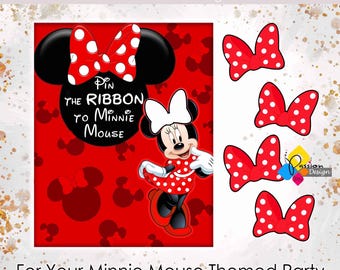 Printable Minnie Mouse Board Game. Pin the Ribbon to Minnie Mouse Red Party Game. Instant Download Game for a Birthday Party. 16x20'' Poster
