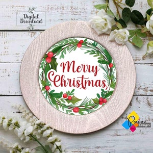 Printable Merry Christmas Charger Plate Insert. DIY Christmas Party Decor. Instant Download Digital File. Christmas Watercolor Wreath