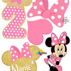 Printable MINNIE MOUSE Pink Gold Birthday Cake Toppers. Party ...