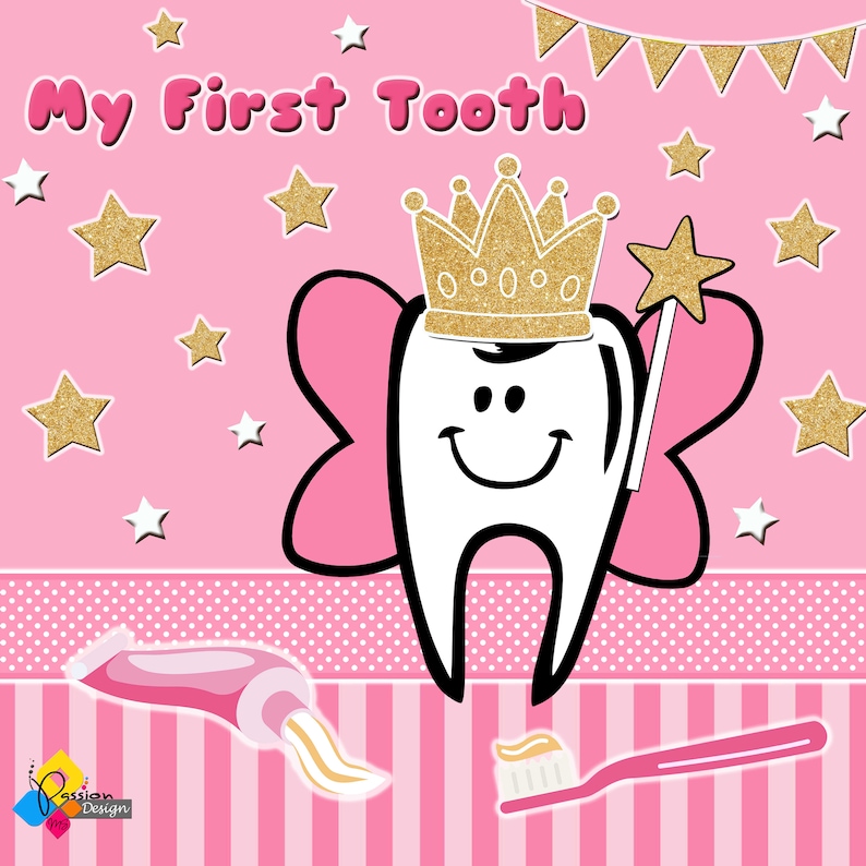 Printable My First Tooth Pink Backdrop