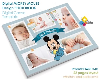 Editable Mickey Mouse Photo Book Template, Canva Photo Album, First Birthday Boy Photo Book, Memory Book, Instant Download