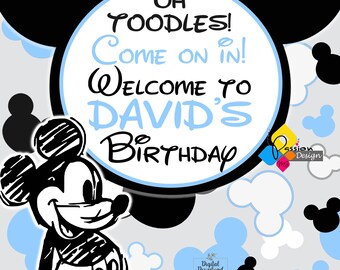 ミッキーマウスのWELCOMEボード 印刷可能なミッキーマウスの描画バースデーウェルカムボードブルー