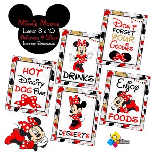 Ausdruckbare Minnie Mouse 9 Geburtstagsparty Schilder. Instant Download Minnie Mouse Large 8 x 10 Zeichen Paket. Digitales Set Minnie Mouse Party Schilder