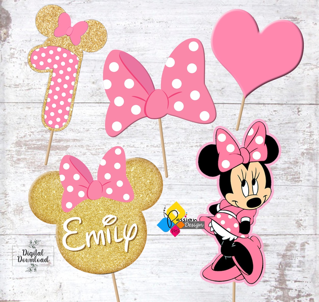 Printable MINNIE MOUSE Pink Gold Birthday Cake Toppers. Party ...