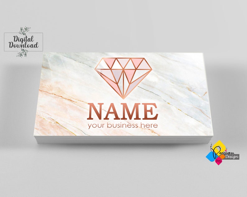 Printable Modern Design Business Card. Custom Handmade Jewelry Rose Gold Marble Business Card. Elegant Design Business Card. Digital File image 3