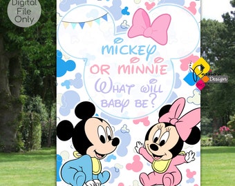 Printable MICKEY Or MINNIE MOUSE Gender Reveal Welcome Board. Custom Mickey Or Minnie Welcome Sign. Boy or Girl Poster. Gender Reveal Party