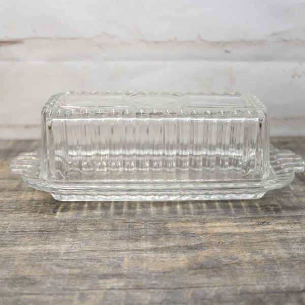 Clear Glass Beveled Unmarked 1/4lb Stick Butter Dish