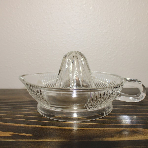 Large Glass Citrus Juicer Vintage Reamer With Thumb-hold