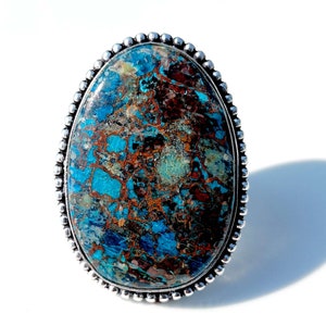 Chrysocolla Ring, Gemstone Ring, In Sterling Silver Ring Size -  7 US Exclusive & Ethnic Large Ring