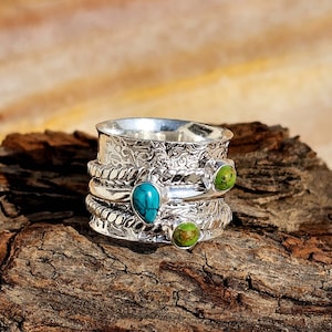 Natürlicher Türkis Spinner Ring, Breitband Spinner Ring, Sterling Silber Ring, handgemachte Ring, Daumen Ring, Dezember Birthstone, Hochzeitsgeschenk
