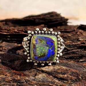 Handmade Monarch Opal Ring: Sterling Silver Boho Ring, Size 7.5