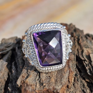 Amethyst Ring, 925 Sterling Silver Ring, Handmade Ring, Faceted Stone Ring, Wedding Ring, Anniversary Jewelry, Birthstone Ring, Gift For Her