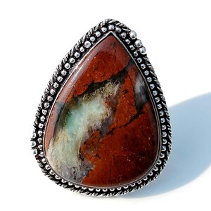 Bio Chrysoprase Ring, In Sterling Silver Ring Size / 7 US Exclusive & Ethnic Large Ring