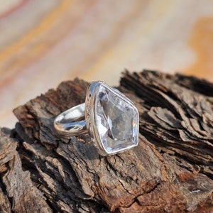 Handgemaakte ring met witte topaas, 925 sterlingzilver, boho-hippiestijl, VS 8,5