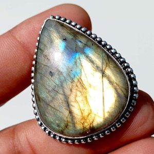 Large Multi Labradorite Ring 925 sterling silver labradorite boho statement ring Handmade Anniversary Gift for her Christmas ring gift