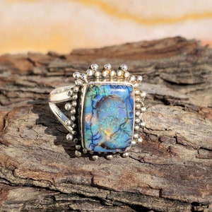 Handmade Monarch Opal Ring: Boho Sterling Silver, Size 8