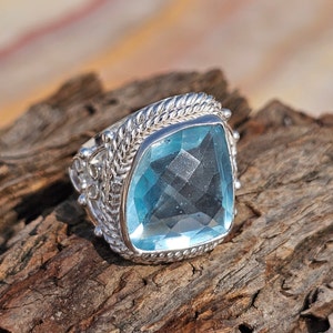 Blue Topaz Ring, Handmade Dainty Ring, Topaz Ring, 925 Sterling Silver Ring, Wedding Ring, December Birthstone, Blue Gemstone Ring