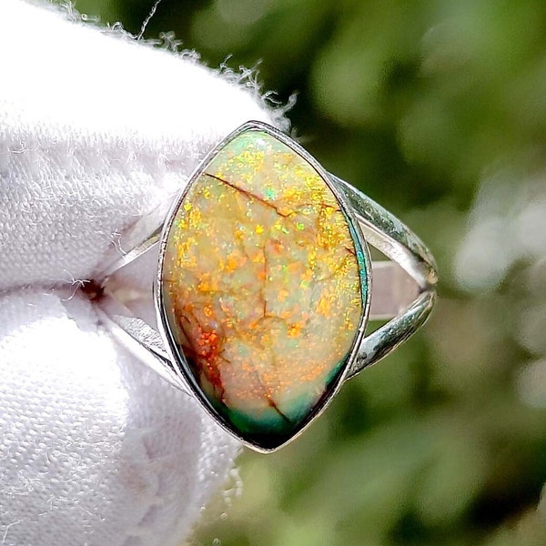 Stunning Multi Color Monarch Opal Ring, Sterling Opal Ring, Opal Ring, October Birthstone, Handmade Jewelry, 925 Silver Gift For Women Ring