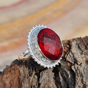 Natural Red Garnet Ring, Handmade Ring, 925 Sterling Silver Ring, Oval Designer Ring, Gift for her, Anniversary Ring, January Birthstone