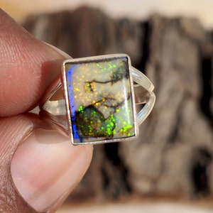 Multi-Colored Monarch Opal Ring: Sterling Silver Boho Ring