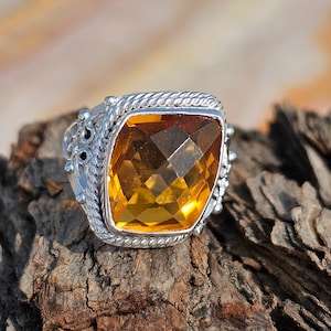 Citrine Gemstone Ring 925 Sterling Silver Ring, Statement Ring, Rings For Women, Valentine Day Gift Ring, Jewelry Citrine Silver Ring.