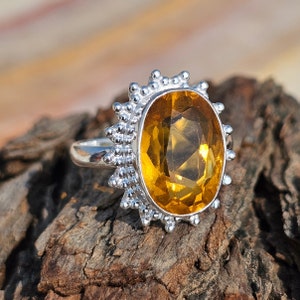Citrine Gemstone Ring 925 Sterling Silver Ring, Statement Ring, Rings For Women, Valentine Day Gift Ring, Jewelry Citrine Silver Ring.