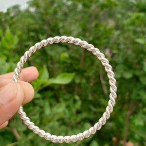 Sterling Silver Twisted Bangle: Minimalist Stacking Bracelet