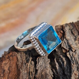 Blue Topaz Ring, Handmade Dainty Ring, Topaz Ring, 925 Sterling Silver Ring, Wedding Ring, December Birthstone, Blue Gemstone Ring