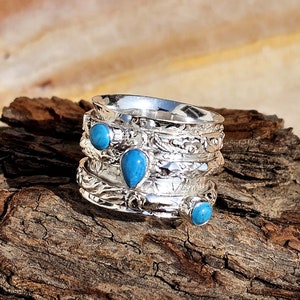 Natürlicher Türkis Spinner Ring, Breitband Spinner Ring, Sterling Silber Ring, handgemachte Ring, Daumen Ring, Dezember Birthstone, Hochzeitsgeschenk