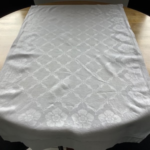 Vintage off white luxury lightweight linen damask towel or mat
