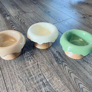 Ceramic wood based detachable Highstand melted Cat Bowl