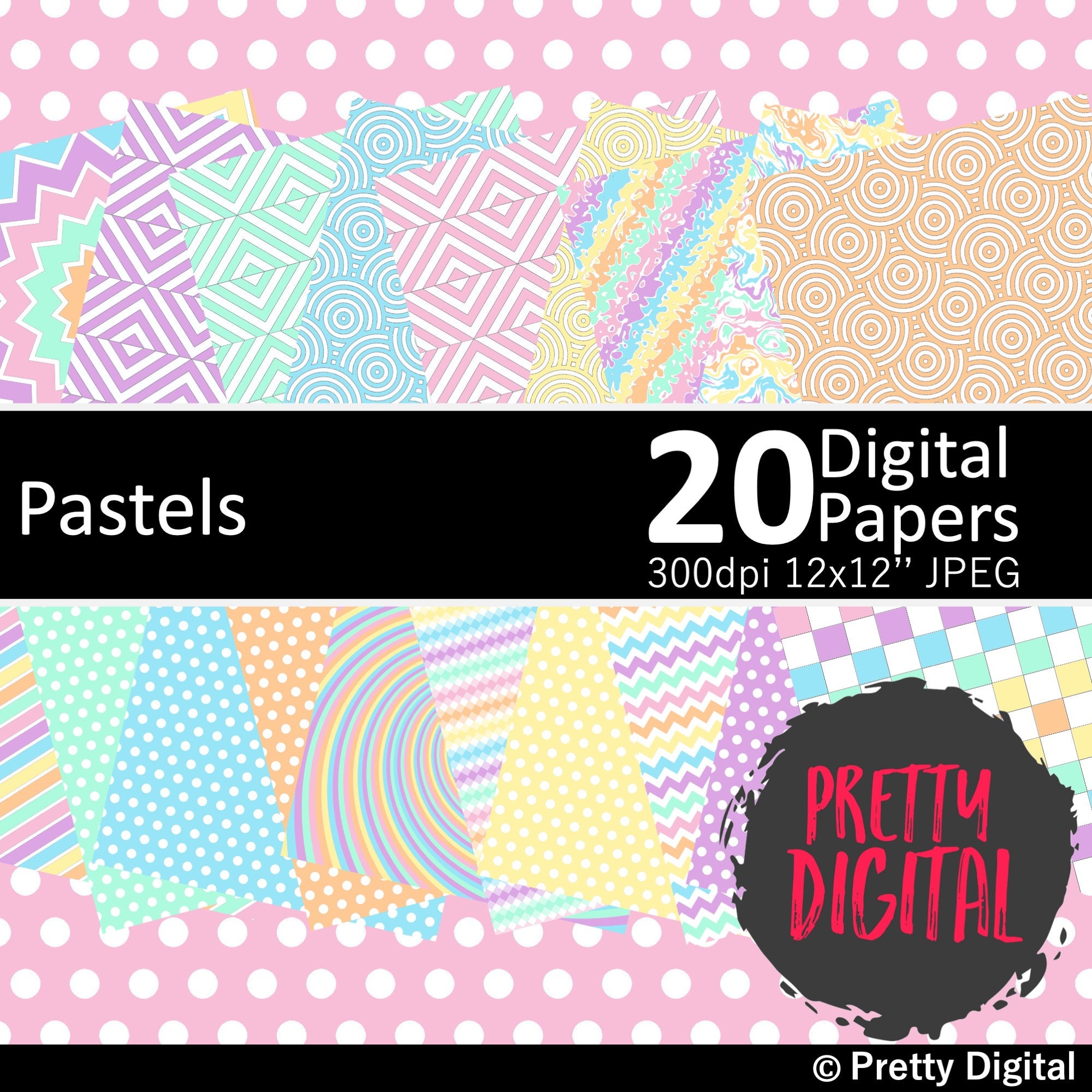 Digital Paper Pack Pastels 12x12 20 Color Bundle printable Etsy