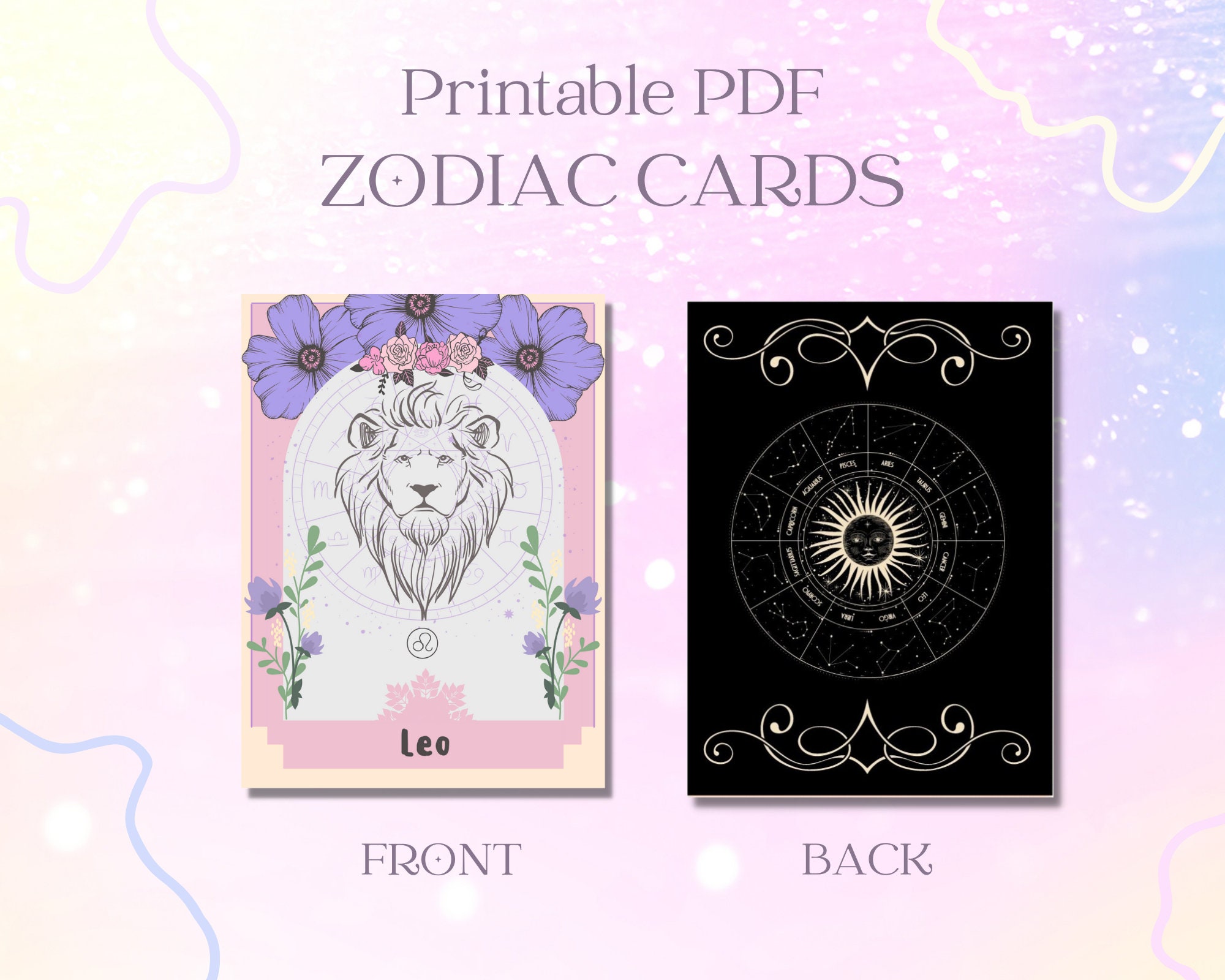 Zodiac Card Deck to Print at Home Complete 12 Zodiac Card - Etsy