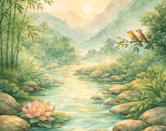 Kit de pintura por números "Río de Loto" – Arte intencional con Feng Shui