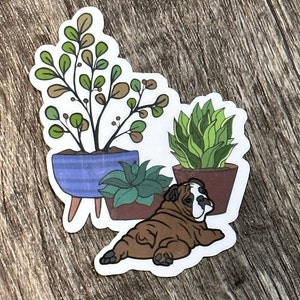 Lazy Dog with Plants/Houseplant | Individual | Waterproof Sticker | Weatherproof Stickers | Scratch-Resistant | Vinyl Stickers | Party Favor