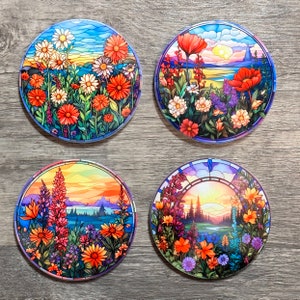 Stained Glass Floral Coaster, Watercolor Design, Home Decor, Ceramic Coaster, Eco-Friendly Home, Coffee Table Decor, Cork Back Coaster