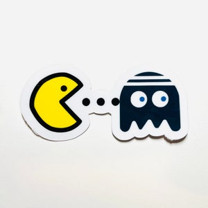 Pac Man | Jeux vidéo d'époque | Individuel | Autocollants imperméables | Autocollants résistants aux intempéries | Résistant aux rayures | Autocollants en vinyle | Faveur de fête